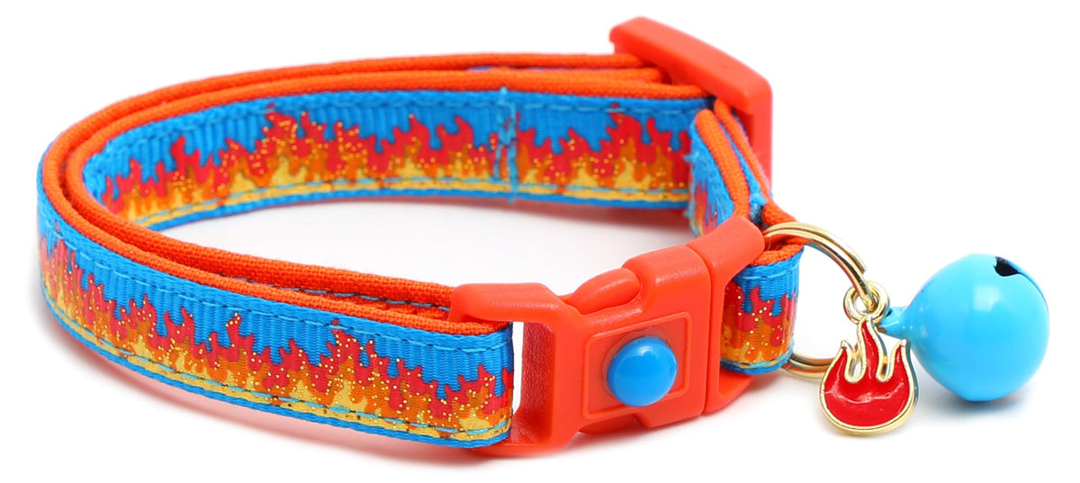 Flame Cat Collar with Charm & Bell | Safety Breakaway | Adjustable Large Size or Kitten Collar (Purple, Small(10lbs & Less))