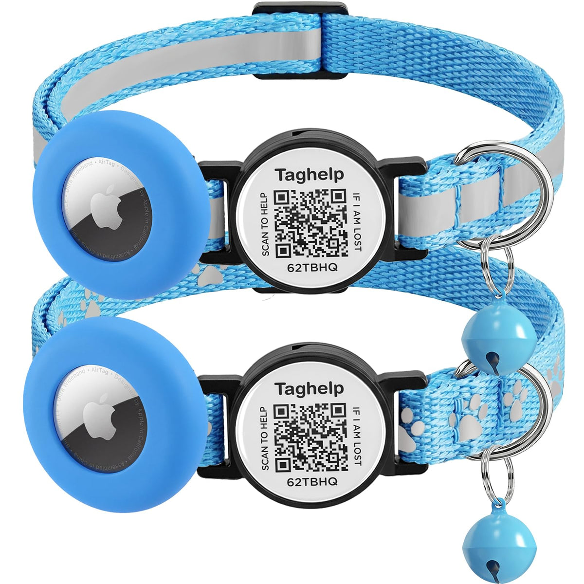 2 Pack Airtag Cat Collar, Breakaway Cat Airtag with Smart ID tag & QR Code Reflective (Moon Stars - Black & Pink, with Integrated AirTag Holder)