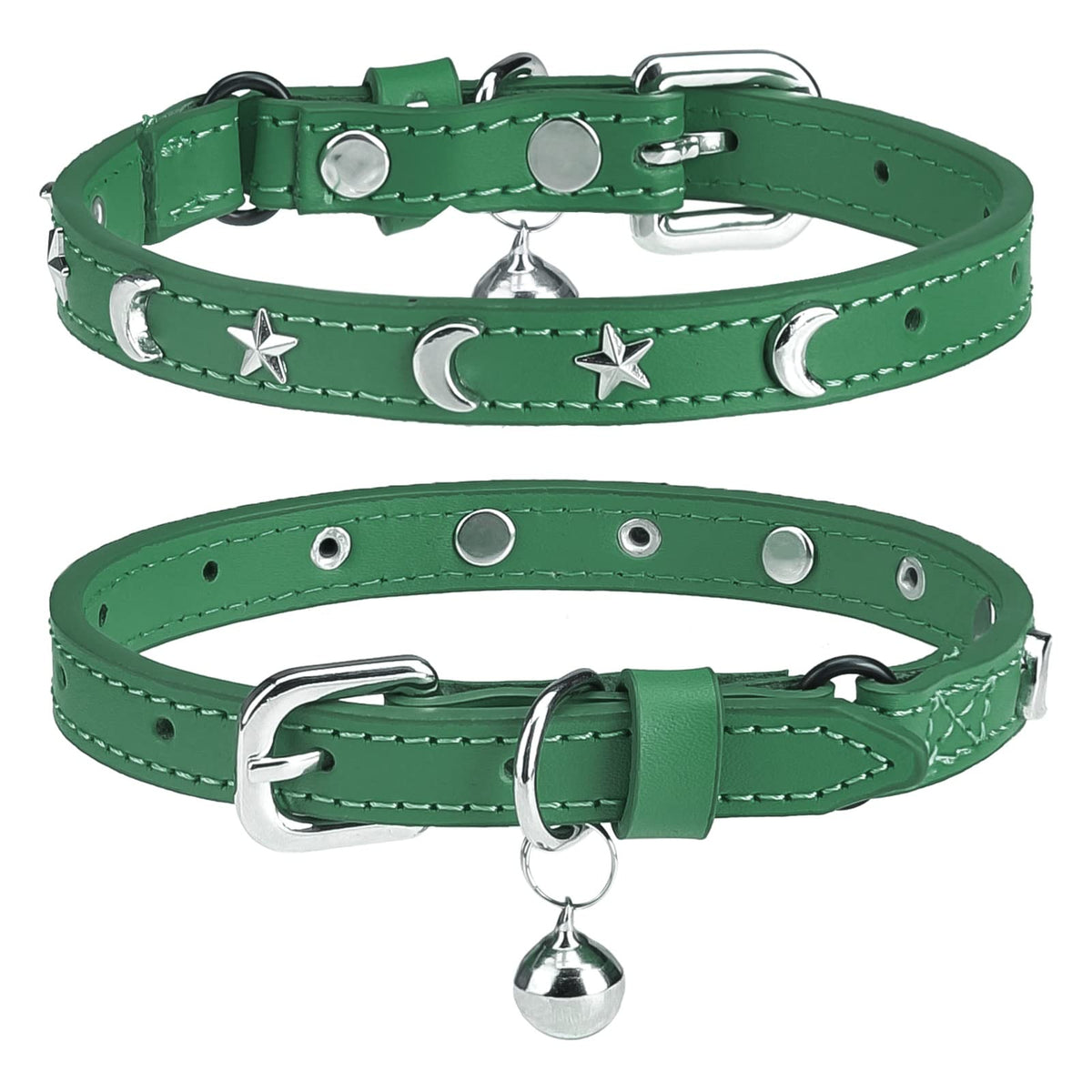 Leather Cat Collar, Breakaway Kitten Collars with Bell, Golden