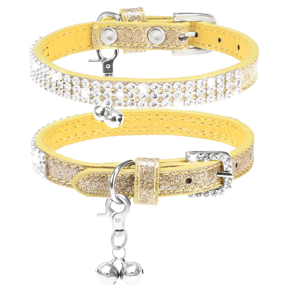 PUPTECK Basic Adjustable Cat Collar with Bling Diamond and Double Bells, for Kitten and Small Puppy, Fashion and Shining Dog Rhinestone Collars, 8-10 in, Pink
