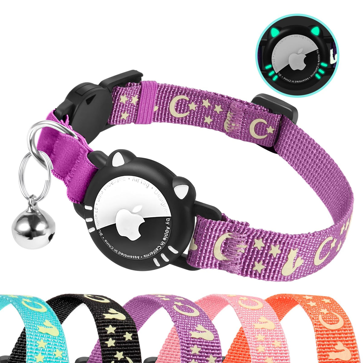 Reflective Breakaway Cat Collar with Airtag Holder and Bell, Orang, S