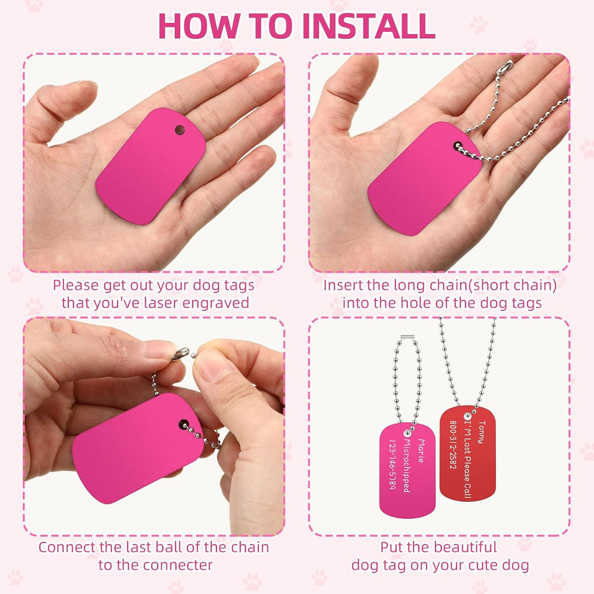 Therwen 300 Pcs Blank Dog Tag Set 150 Pet ID Tags 150 Necklace Chain