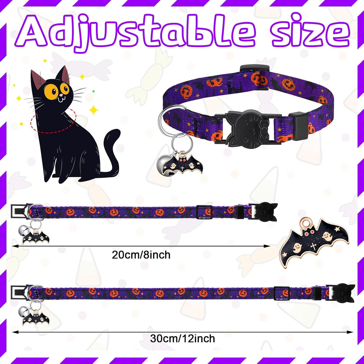 Talltalk 15 Pcs Holiday Cat Collar Halloween Cat Collar Breakaway with Bell