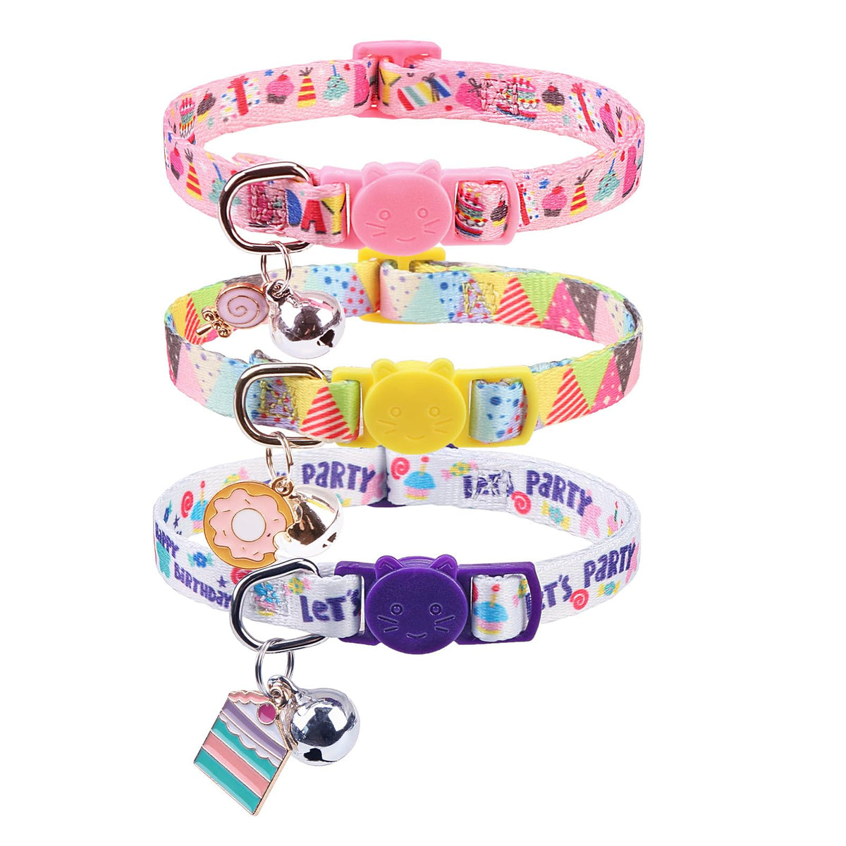 SCENEREAL Breakaway Cat Collar with Bells, 3 Pack Spring Pink Cats Collars with Safety Buckle, Soft Adjustable Cute Kitten Puppy Personalised Summer Collars for Dogs Girl Boy