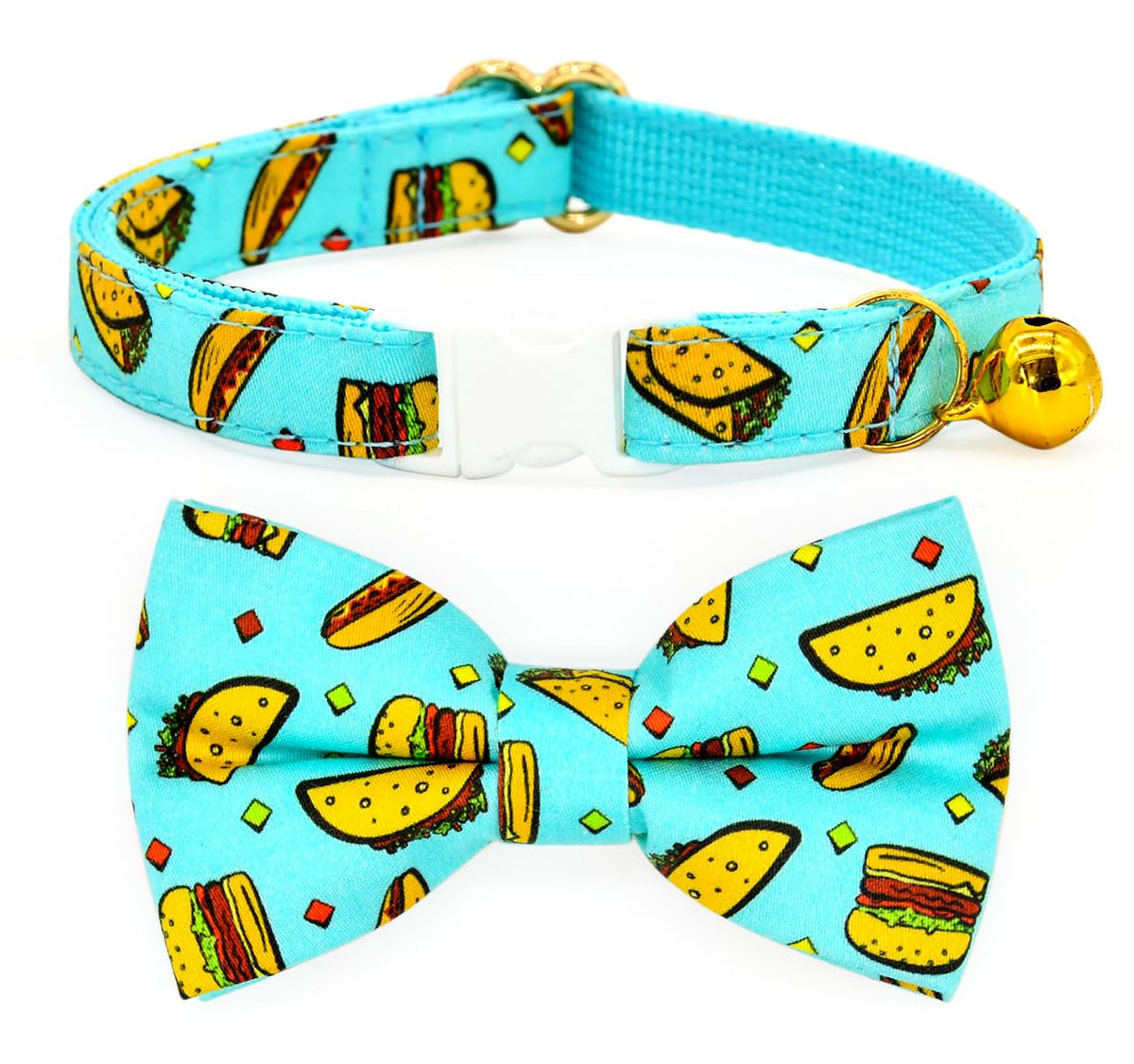 Cheese Cat Bow Tie Collar, Blue & Yellow Cheese Pattern, Wedding/Birthday/Festivals Cat Collar, Quick Release Safety Breakaway Collar