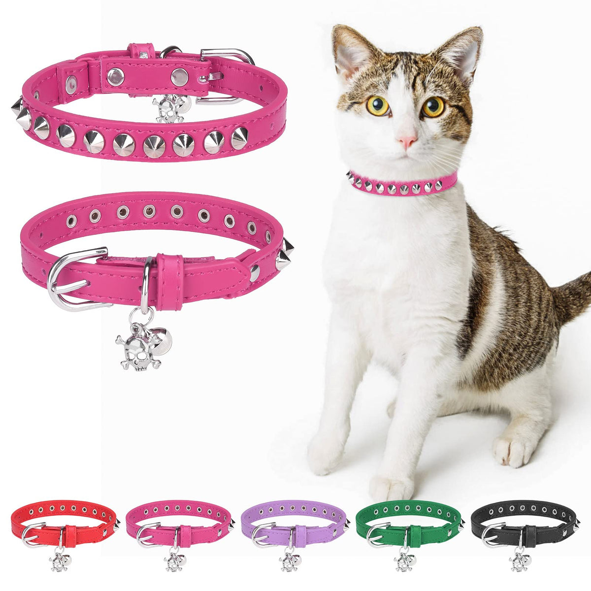 Leather Cat Collar, Breakaway Kitten Collars with Bell, Golden