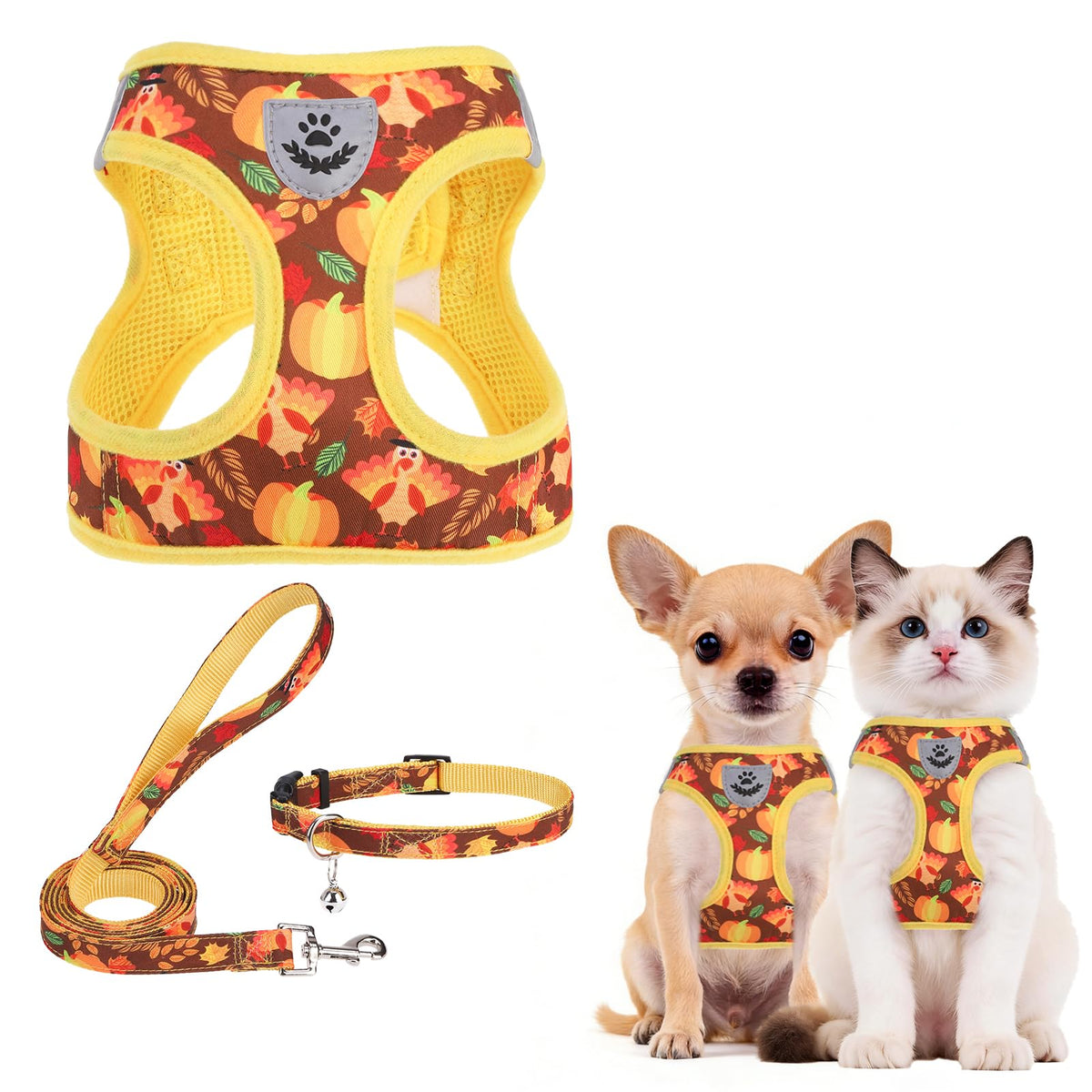 PUPTECK Adjustable Pet Harness Collar &Leash Set Step in for Small Dogs Puppy &Cats Outdoor Training &Running, Soft Mesh Padded Reflective Vest Harness,M: Chest girth: 16-18in Collar: 11.8-15.7in