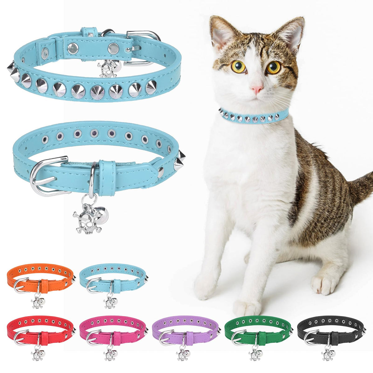Leather Cat Collar, Breakaway Kitten Collars with Bell, Golden