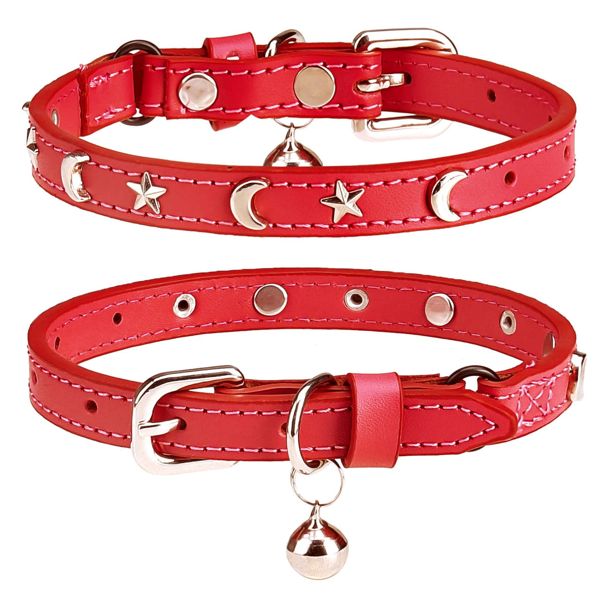 Leather Cat Collar, Breakaway Kitten Collars with Bell, Golden