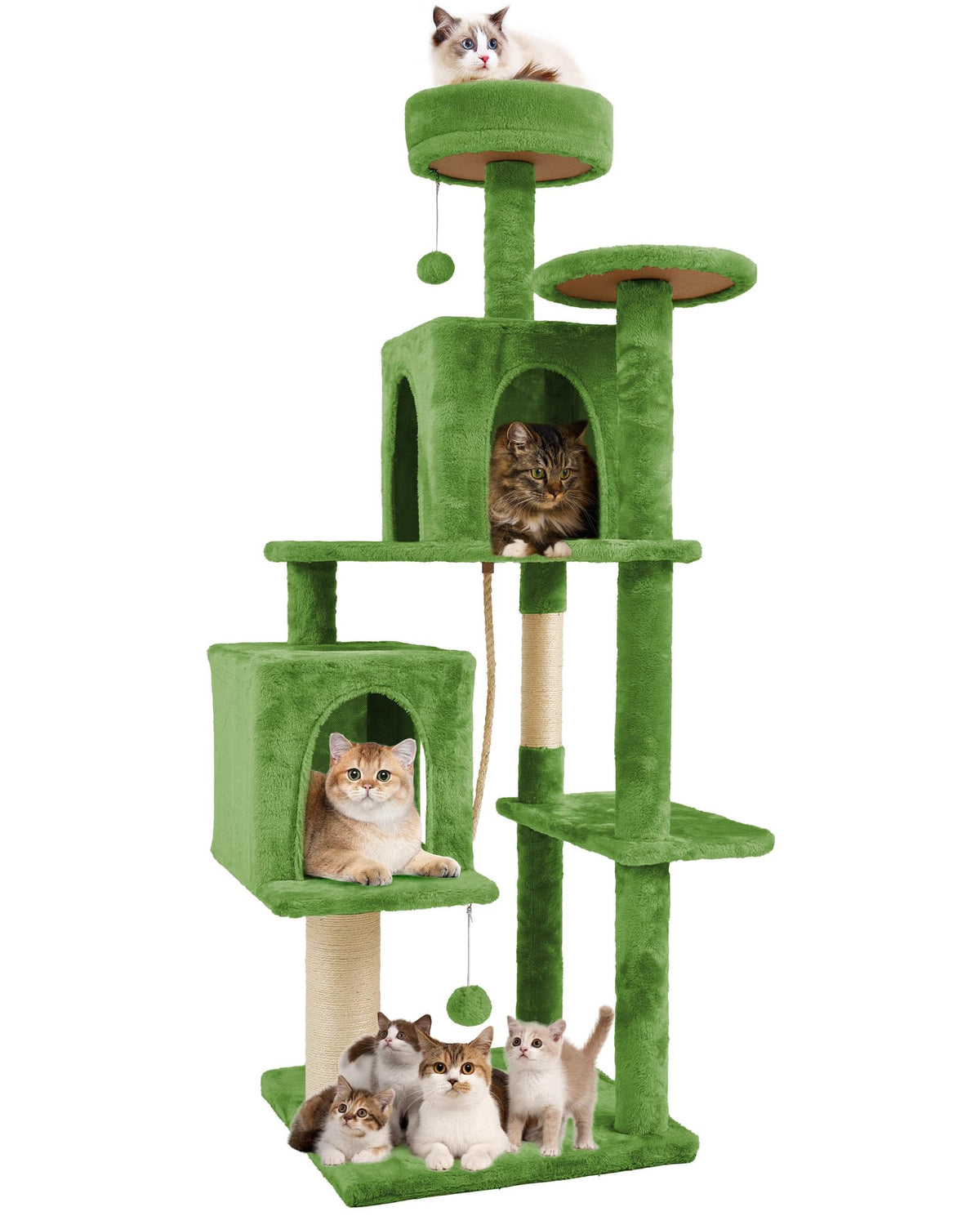 58.5inch Large Cat Tree Tower Condo for Indoor Cats, Soft Plush Multi-Level Climbing Tree Cat House with Cat Cave, Scratching Post, More Entrance/Exit, Sisal Rope, Grey Black