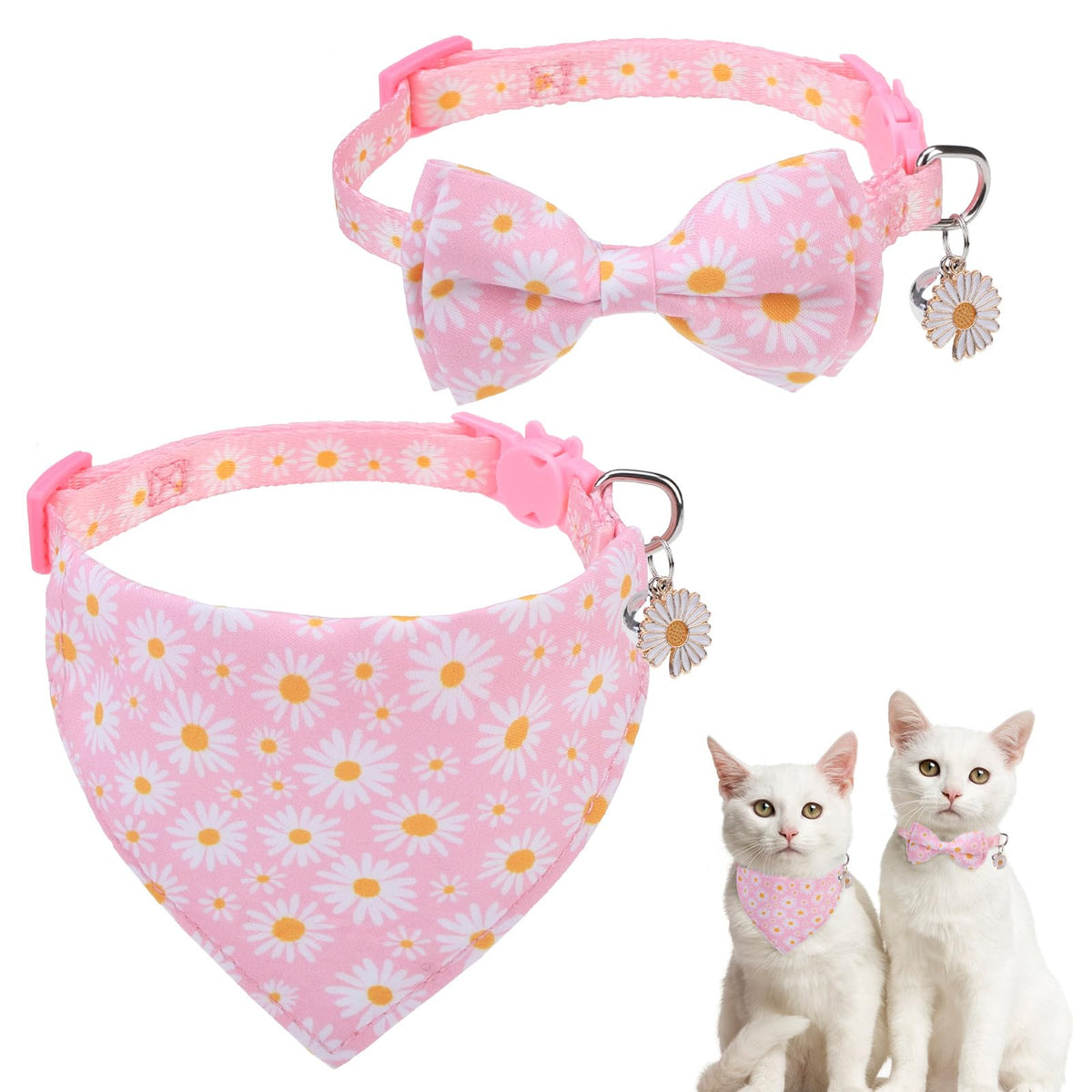 SCENEREAL Fall Cat Collar with Bell & Stylish Bowtie, Turkey Maple Leaf Pattern Breakaway Cat Collars Accessories for Boy Girl Small Cats, Holiday Thanksgiving Kitten Costumes for Female Male Pets