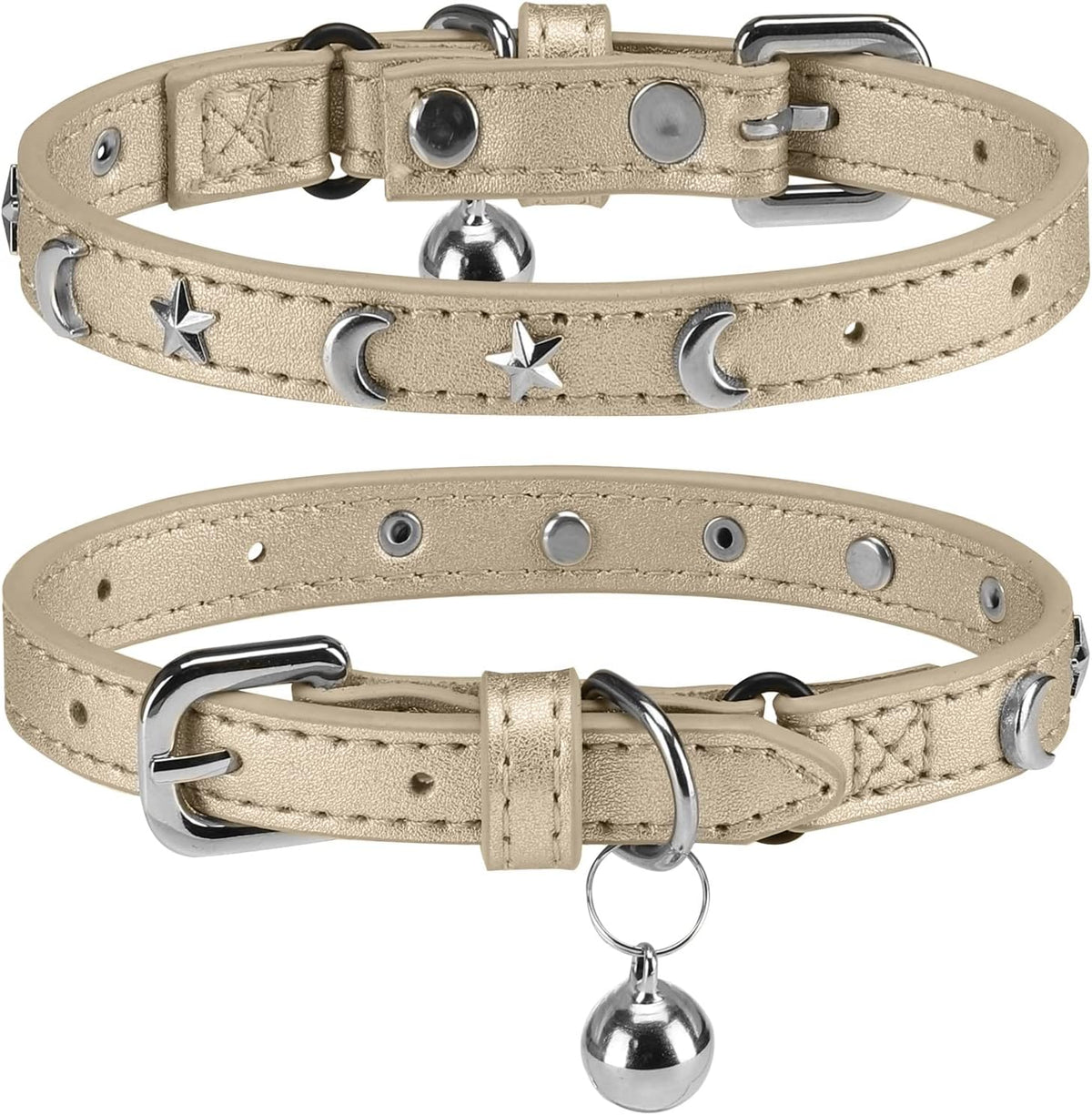 Leather Cat Collar, Breakaway Kitten Collars with Bell, Golden