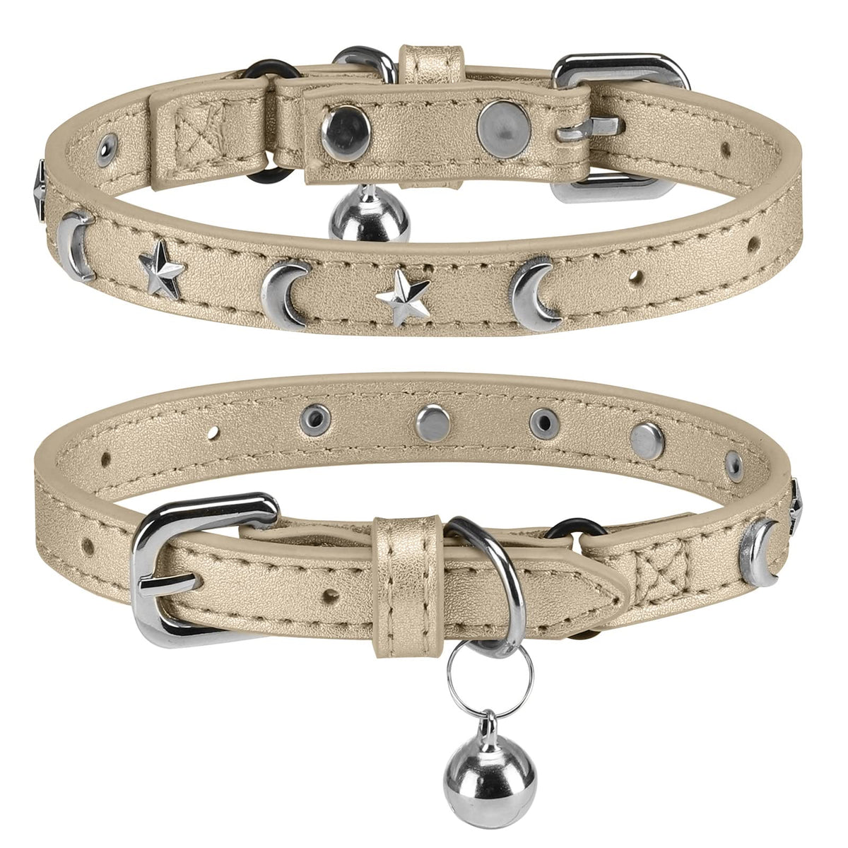 Leather Cat Collar, Breakaway Kitten Collars with Bell, Golden