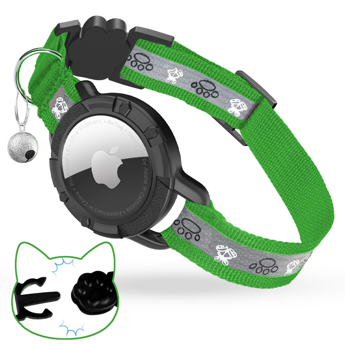 Breakaway AirTag Cat Collar, Reflective Cat Tracker Collar with Bell