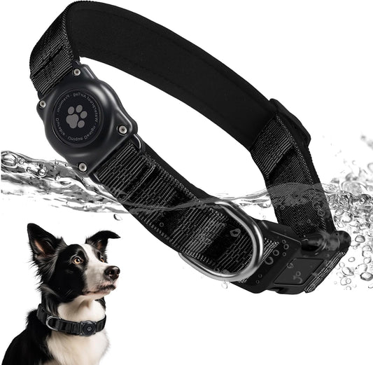Upgrade Dog Collar with AirTag Holder, IP68 Waterproof, Black, S