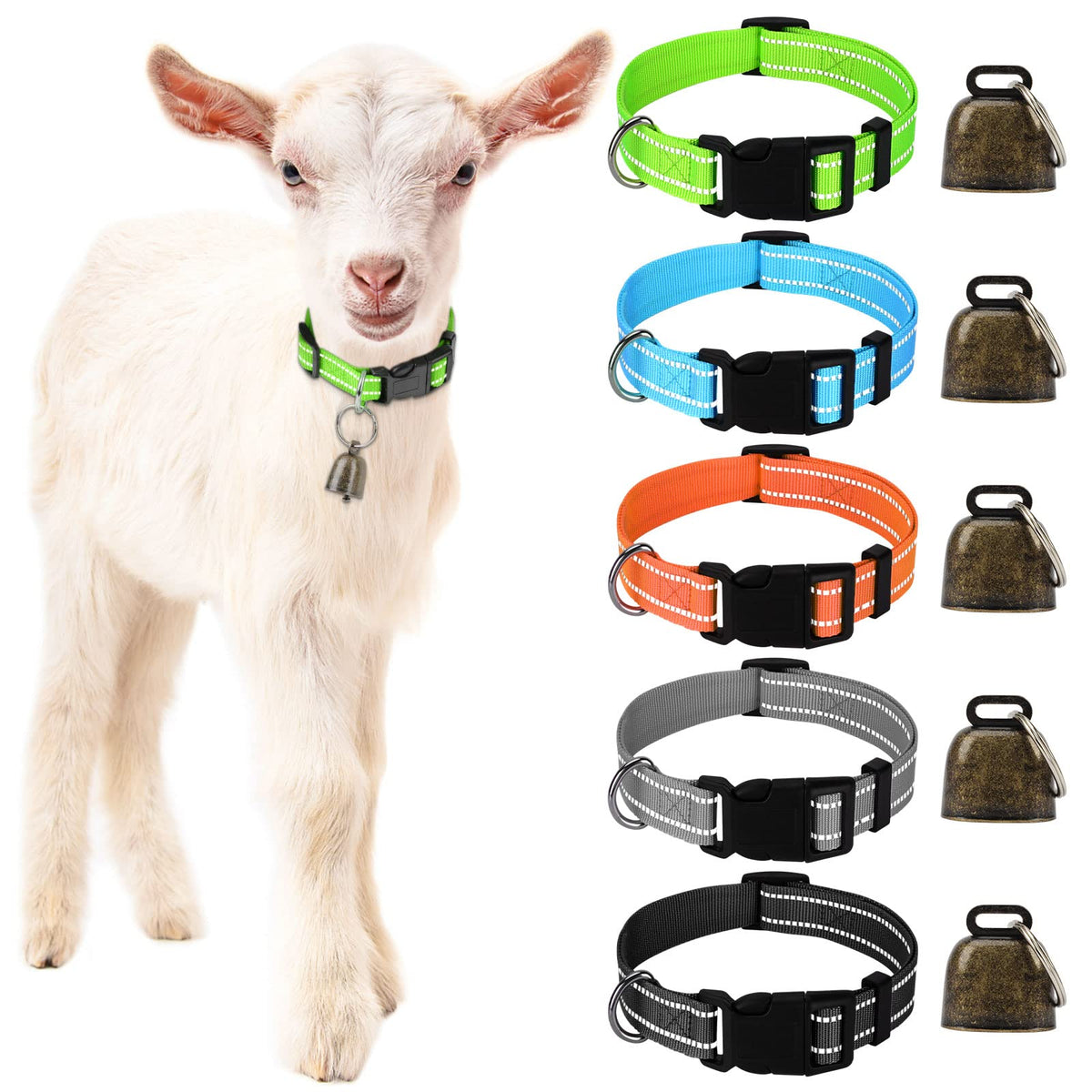 5 Pack Reflective Goat Collars with Bells, Anti-Lost Pet Collar