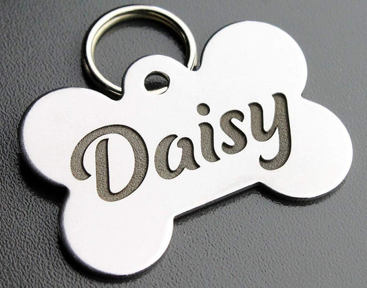 DEEP Engraved Custom Stainless Steel Pet ID Tags Bone