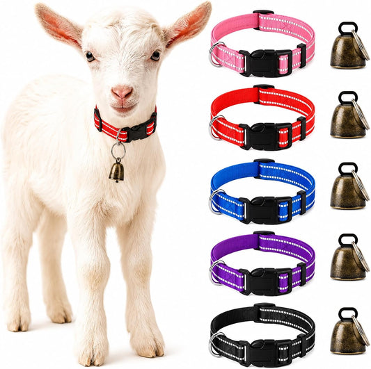5 Pack Reflective Goat Collars with Bells, Anti-Lost Pet Collar