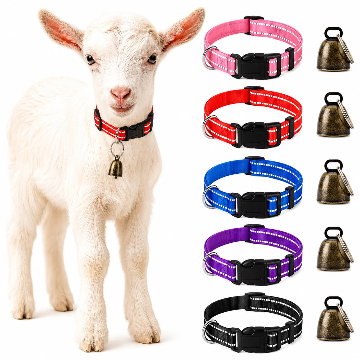 5 Pack Reflective Goat Collars with Bells, Anti-Lost Pet Collar