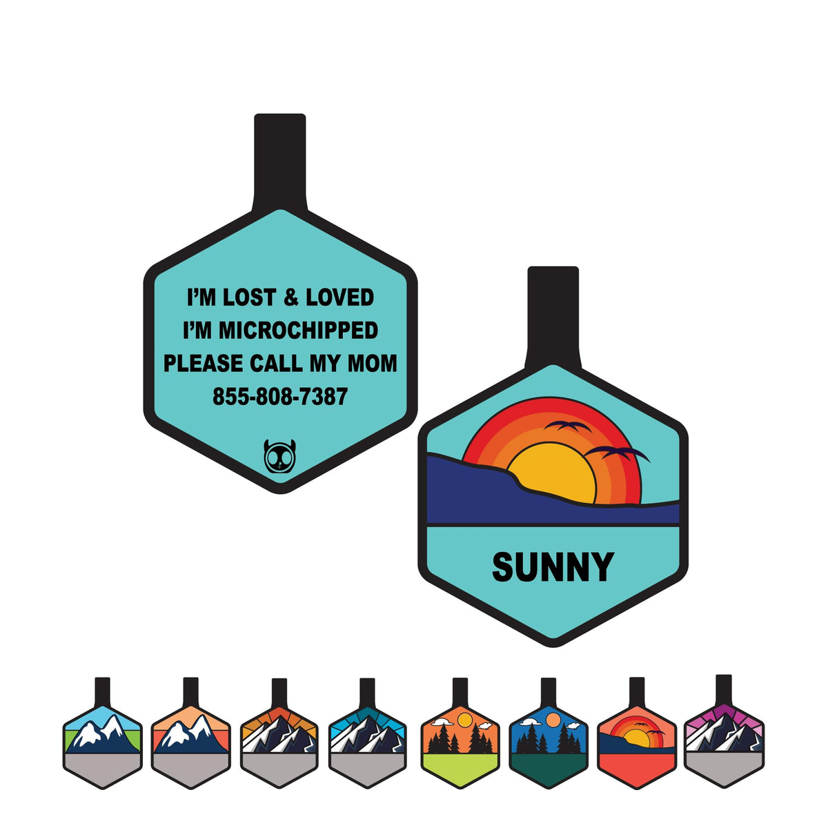 Silent Dog Tag Personalized with 5 Lines of Custom Deep Engraved Durable Soundless Silicone Pet ID Name Tag Hexagon Mountain Blue