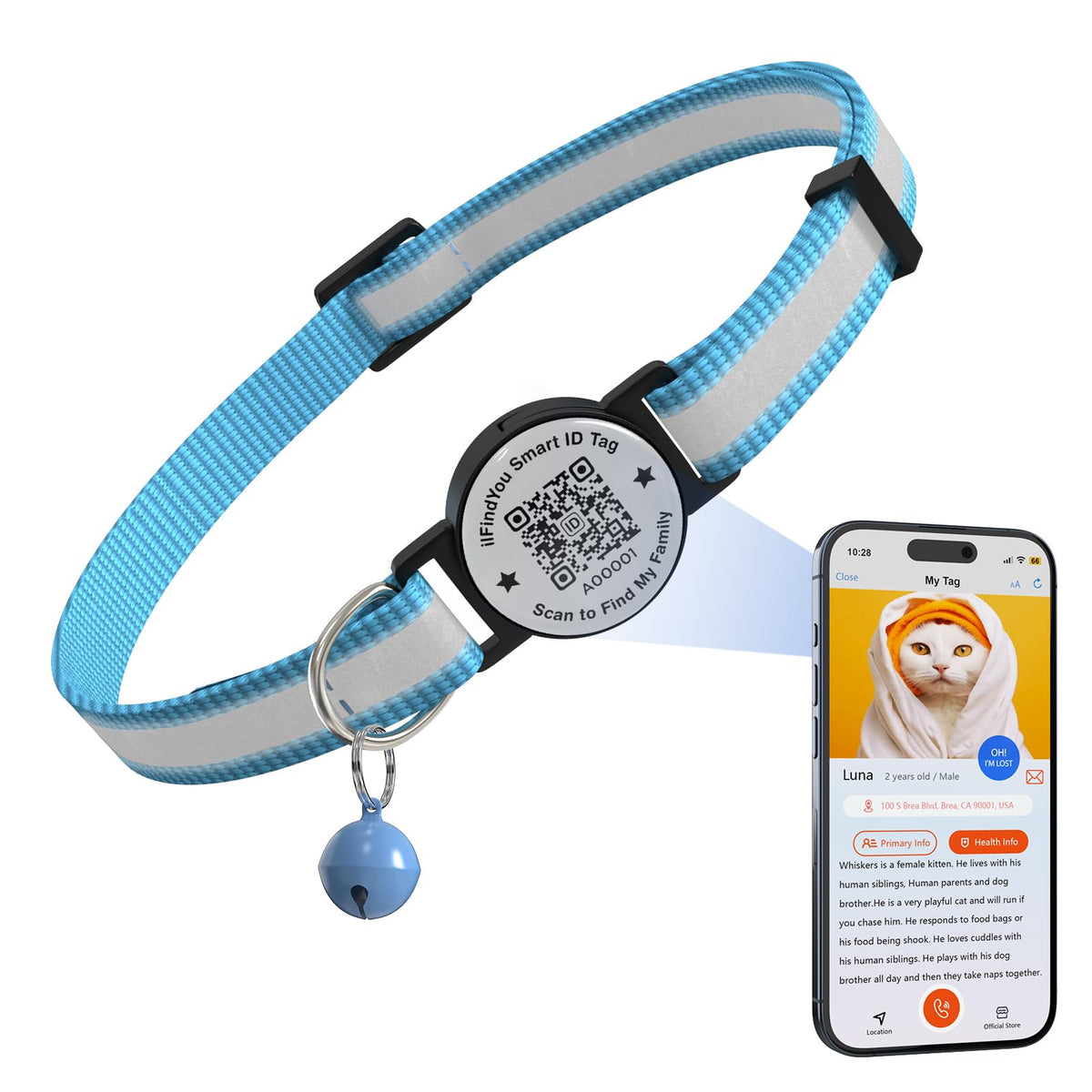 Cat Collar Breakaway QR Code, Reflective cat Collar with Bells, 3-Pack