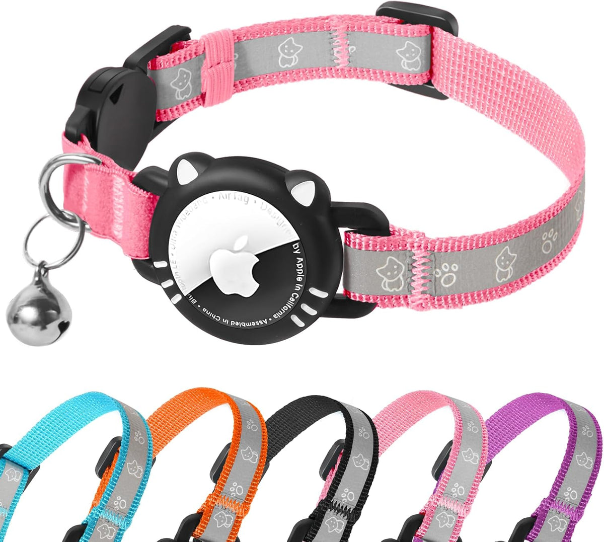 Cat Collar with Airtag Holder for Puppies Kittens, Pink, XS