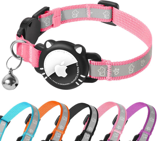 Cat Collar with Airtag Holder for Puppies Kittens, Pink, XS
