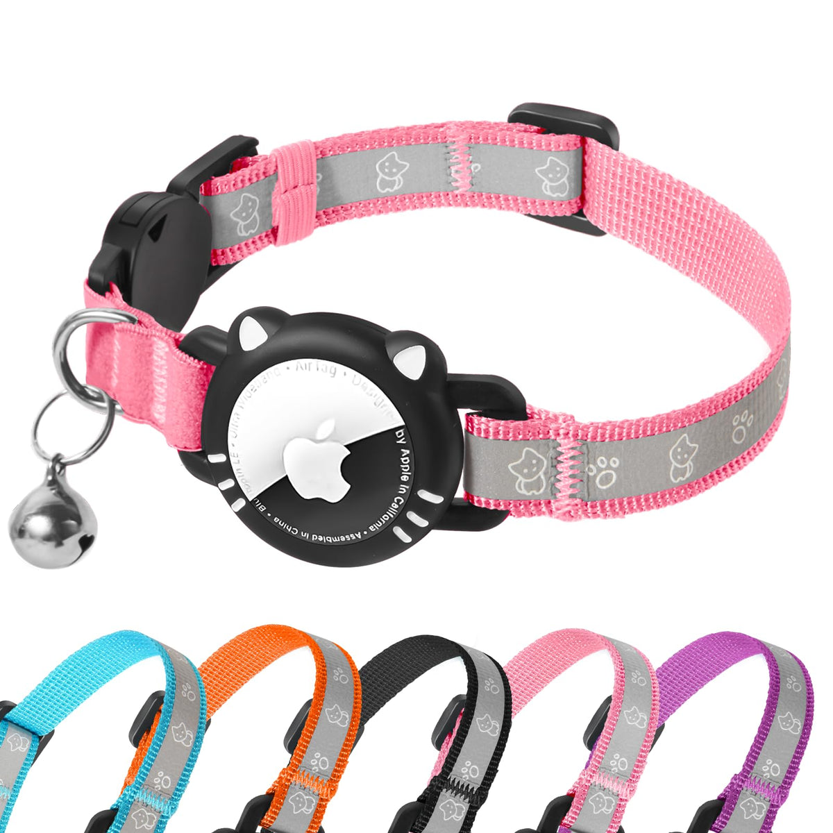 Cat Collar with Airtag Holder for Puppies Kittens, Pink, XS