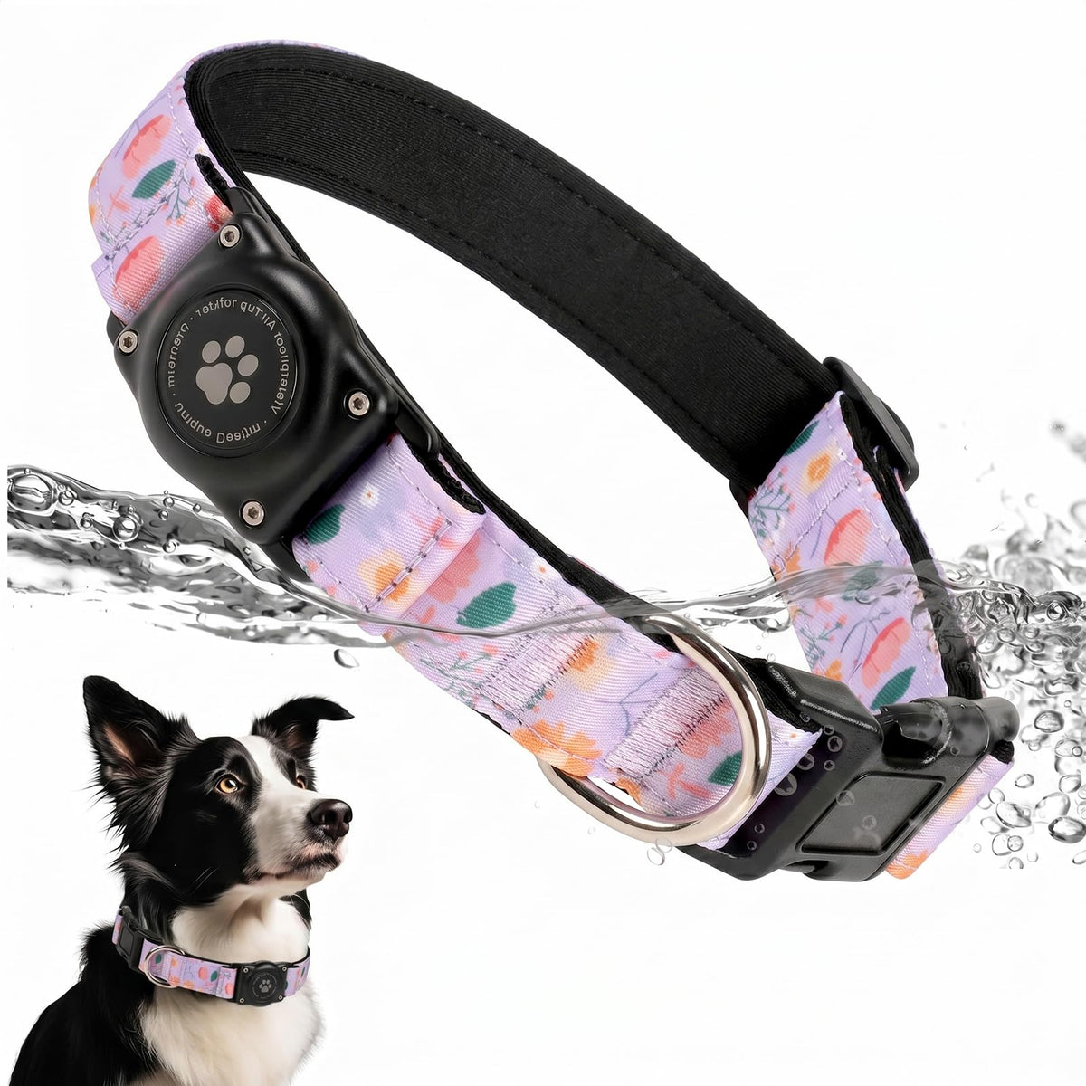 Upgrade Dog Collar with AirTag Holder, IP68 Waterproof, Black, S
