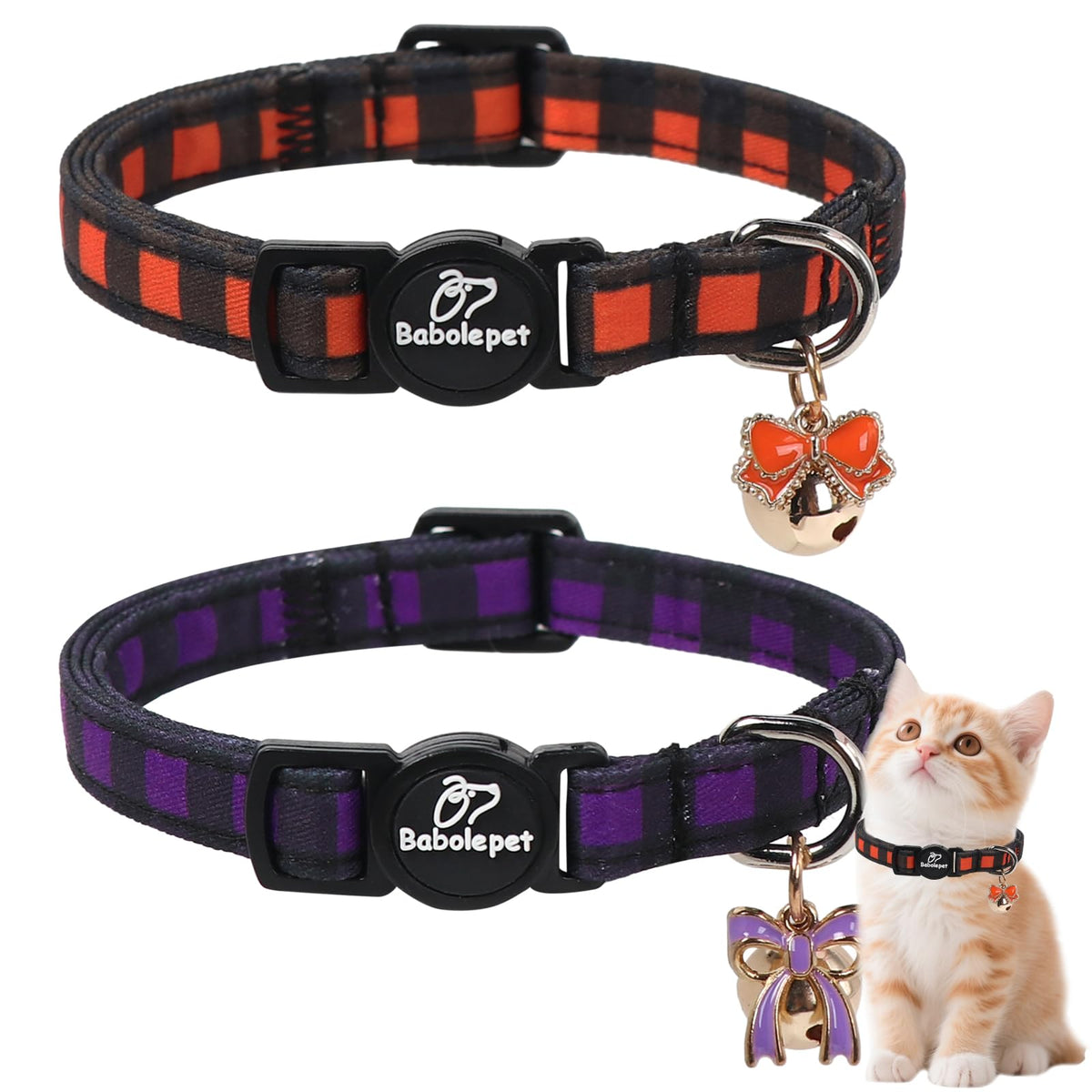 2 Pack Christmas Cat Collars - Breakaway Cat Collar with Bell, Christmas Tree and Reindeer Pendant, Winter Adjustable Kitten Collars for Girl Boy Cats, Pink Santa &Fair Isle