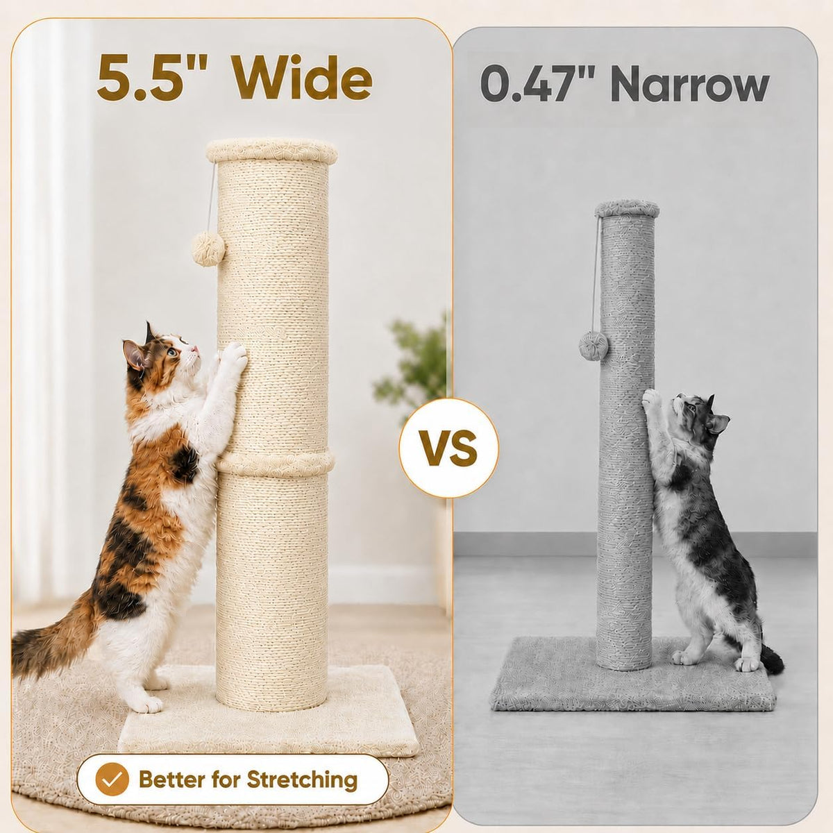 PAWSCRAT 32-Inch Tall Cat Scratching Post, 5.5-Inch Diameter, Sisal, Beige