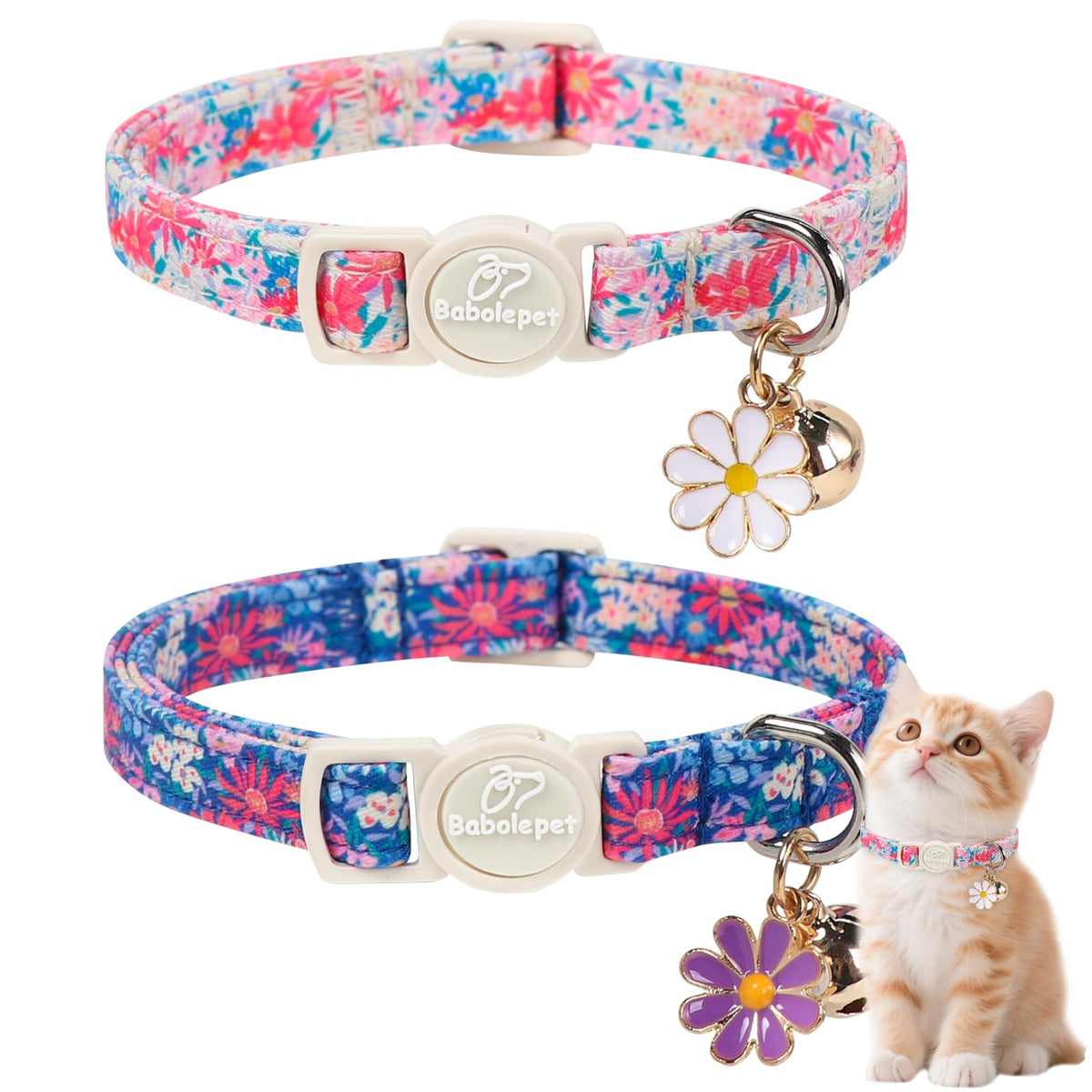 2 Pack Christmas Cat Collars - Breakaway Cat Collar with Bell, Christmas Tree and Reindeer Pendant, Winter Adjustable Kitten Collars for Girl Boy Cats, Pink Santa &Fair Isle
