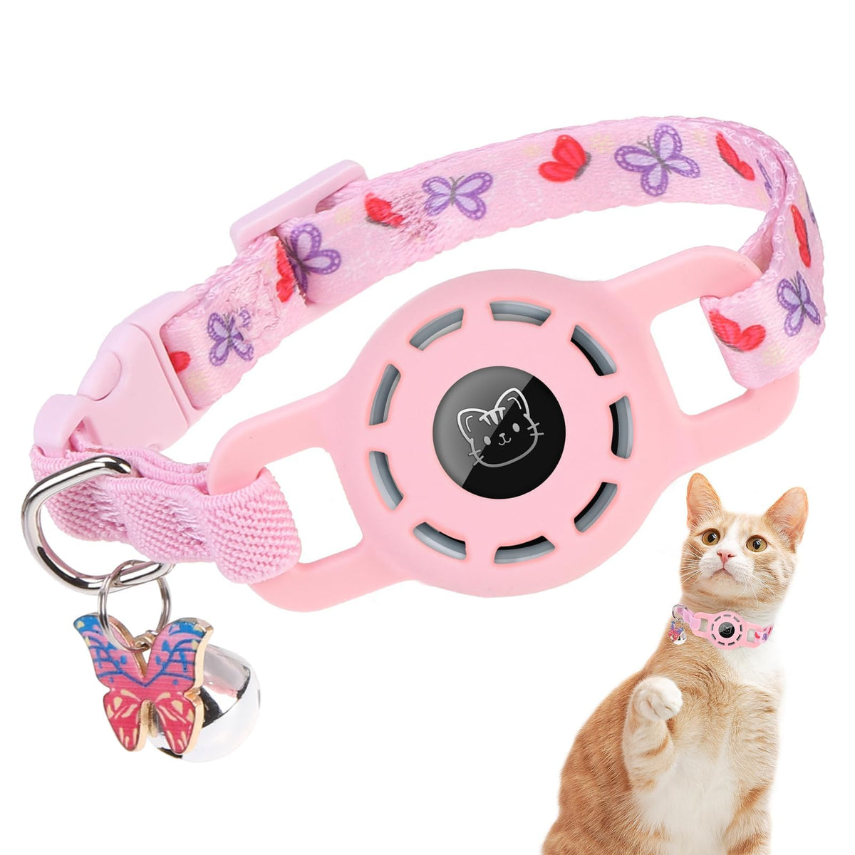 BINGPET AirTag Cat Collar Breakaway, Collar with Airtag Holder and Bell