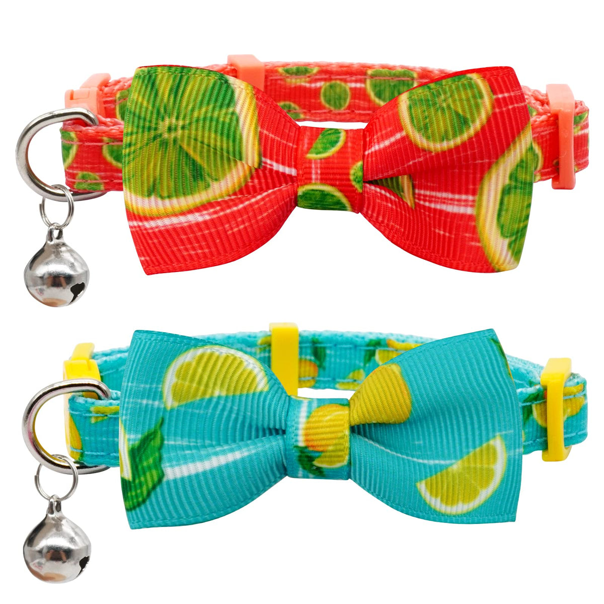 azuza 2 Pack Halloween Cat Collars with Bell, Pumpkin Spider Bowtie Design