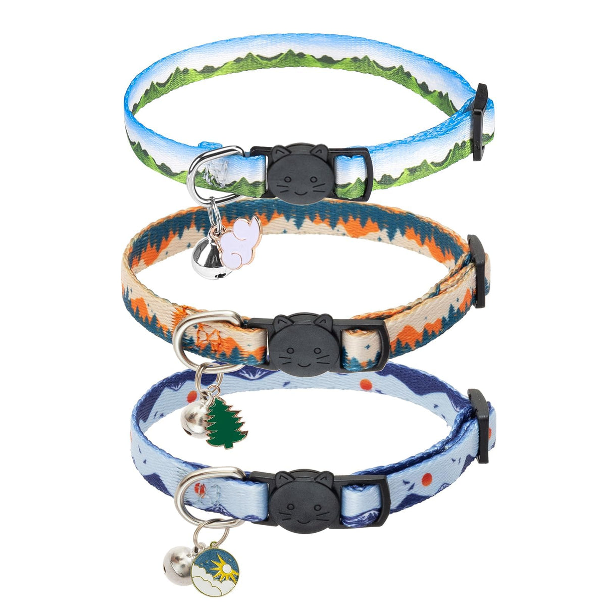 SCENEREAL Breakaway Cat Collar with Bells, 3 Pack Spring Pink Cats Collars with Safety Buckle, Soft Adjustable Cute Kitten Puppy Personalised Summer Collars for Dogs Girl Boy