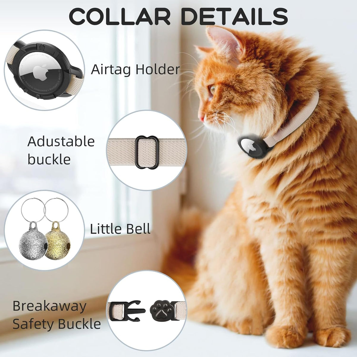 AirTag Cat Collars, Stretchy Collar with AirTag Holder and Bell