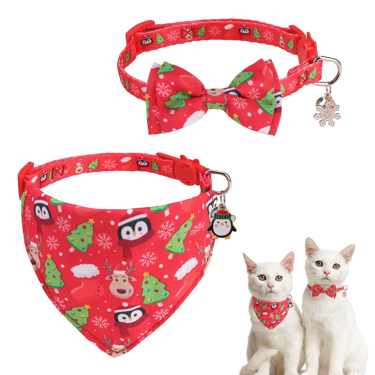 SCENEREAL Fall Cat Collar with Bell & Stylish Bowtie, Turkey Maple Leaf Pattern Breakaway Cat Collars Accessories for Boy Girl Small Cats, Holiday Thanksgiving Kitten Costumes for Female Male Pets