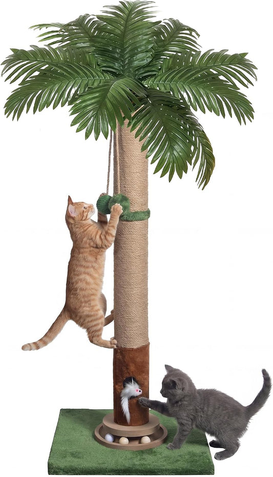 Fantasreen Cat Scratching Post 35'' Tall with Toy Mouse for Indoor Cats, Green