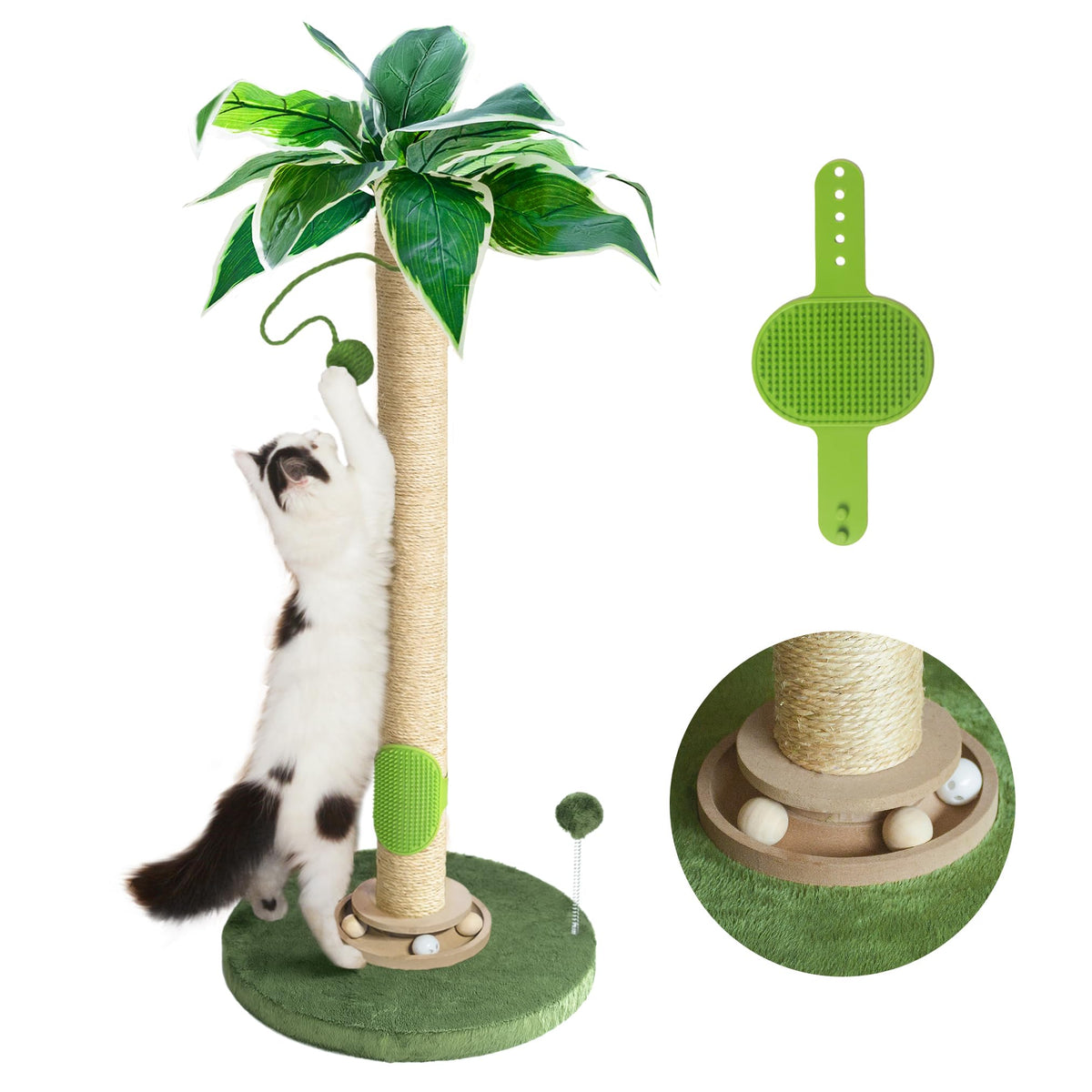 Fantasreen Cat Scratching Post 35'' Tall with Toy Mouse for Indoor Cats, Green