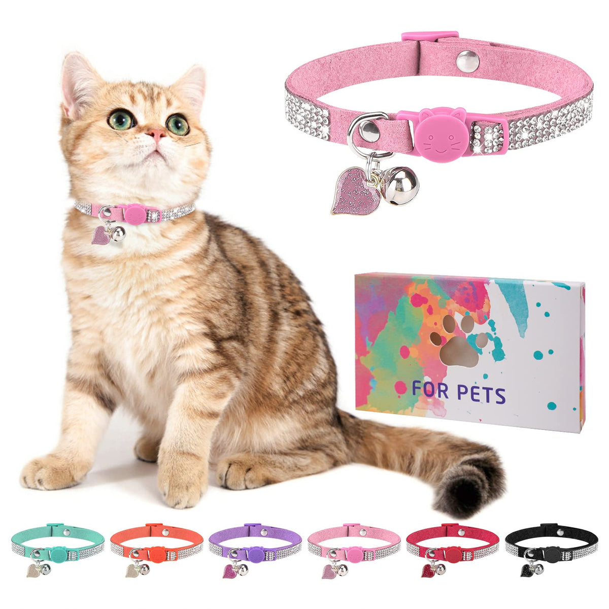 Rhinestone Cat Collar Breakaway, Bling Sparkly Diamond, 2 Pack