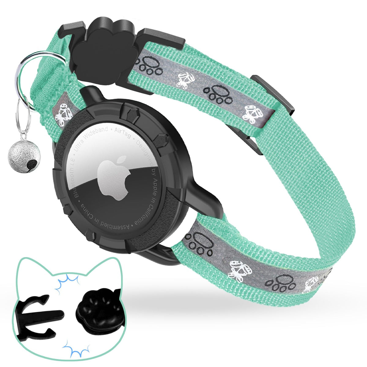 Breakaway AirTag Cat Collar, Reflective Cat Tracker Collar with Bell