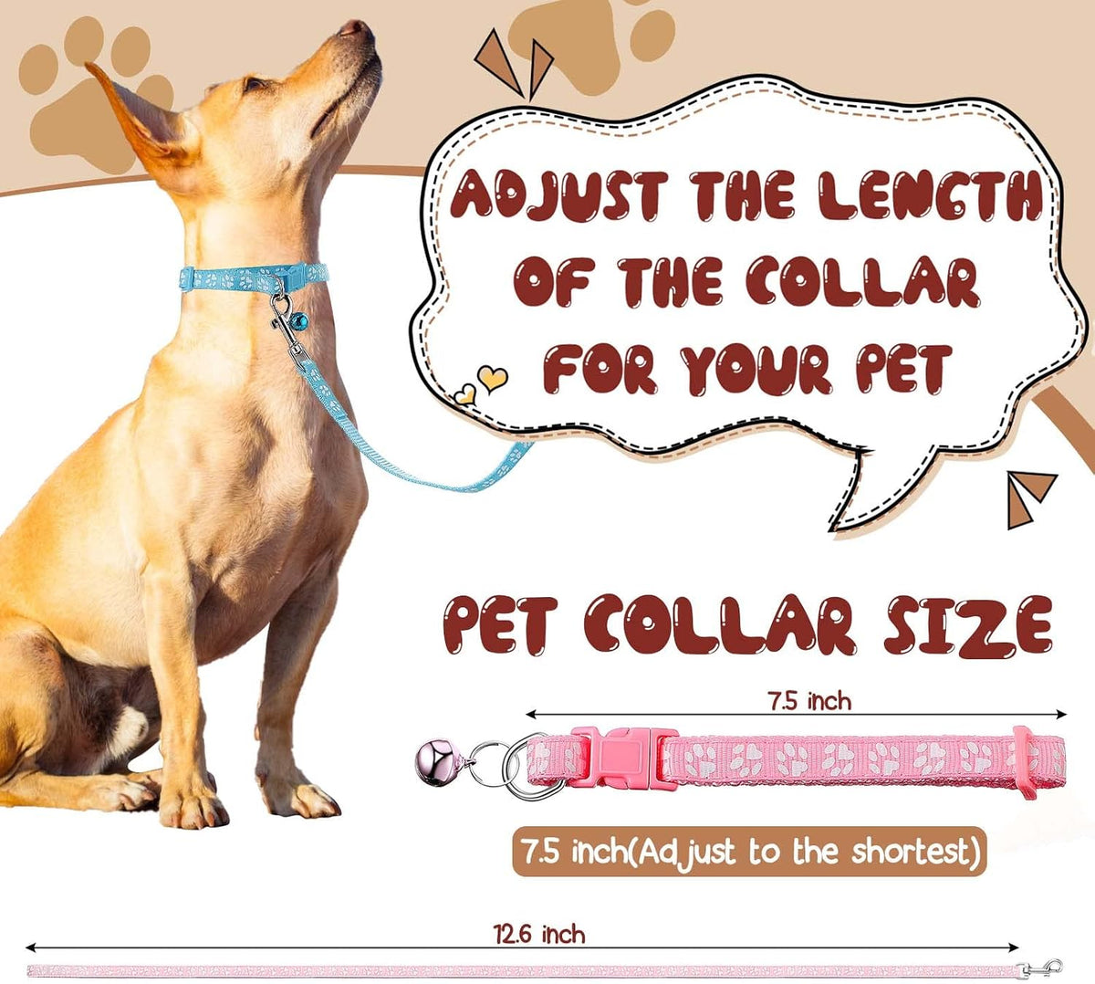 Amylove 48 Pcs Dog Collar and Leash Set, Multicolor, Paws Pattern