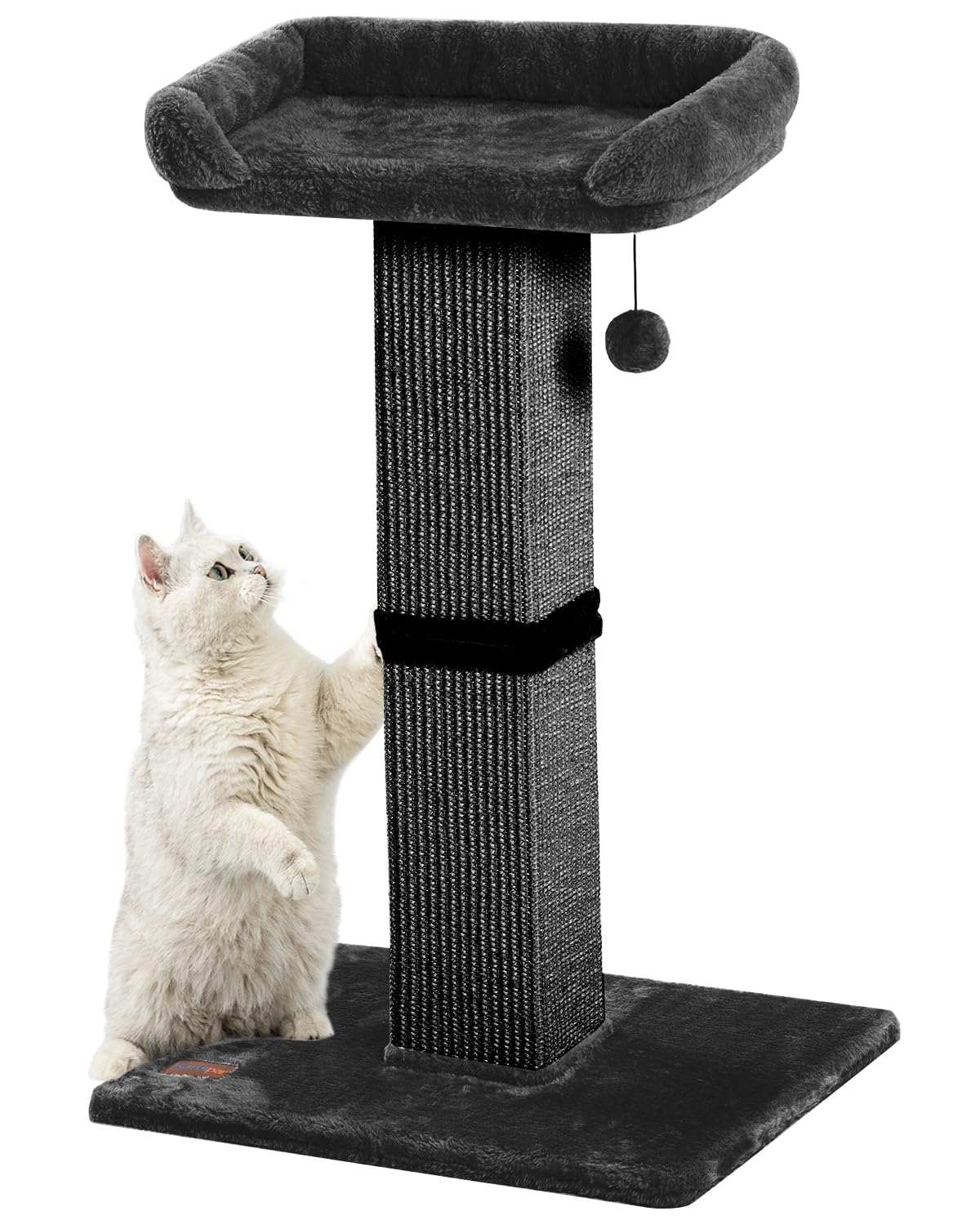 Karolpar 32" Cat Scratching Post for Indoor Cats, Sisal Cat Scratcher with Plush Perch, Large Scratch Post with Bed, Removable Cover, Sisal Fabric,Light Grey