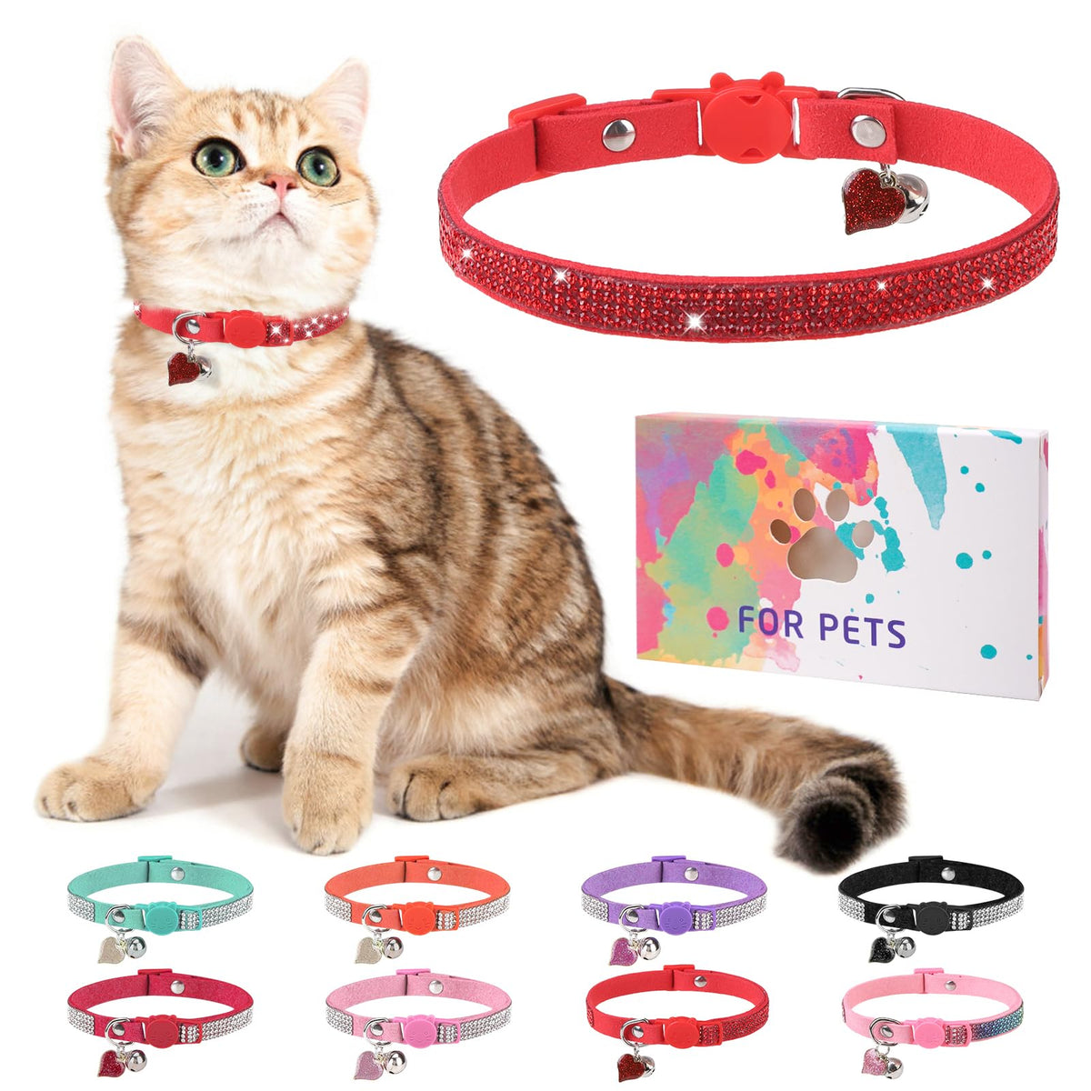 Rhinestone Cat Collar Breakaway, Bling Sparkly Diamond, 2 Pack