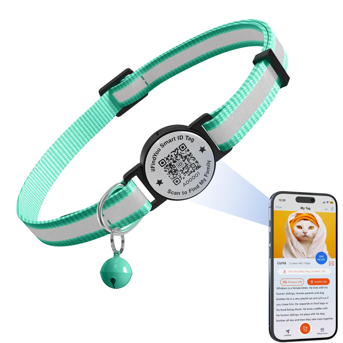 Cat Collar Breakaway QR Code, Reflective cat Collar with Bells, 3-Pack