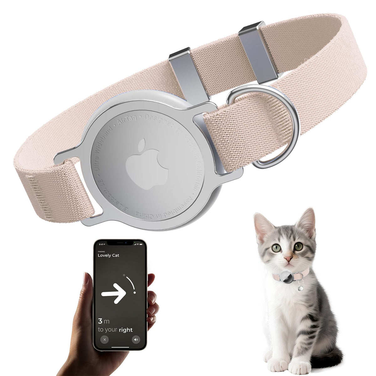 AirTag Cat Collar, Elastic Tracker Collar with Airtag Holder and Bell