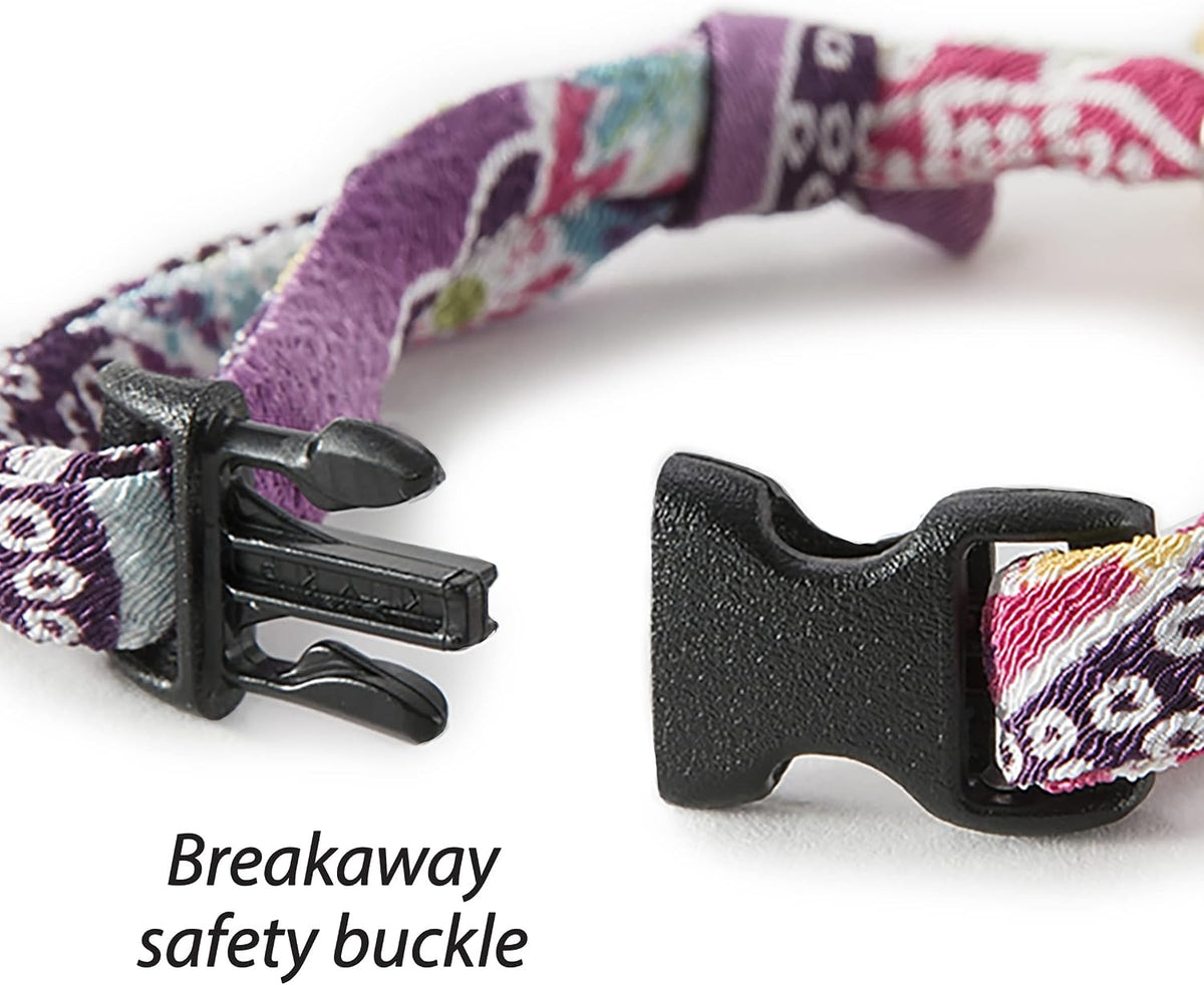 Necoichi Chirimen Hanabi Fireworks Cat Collar, Breakaway with Bell (Purple)