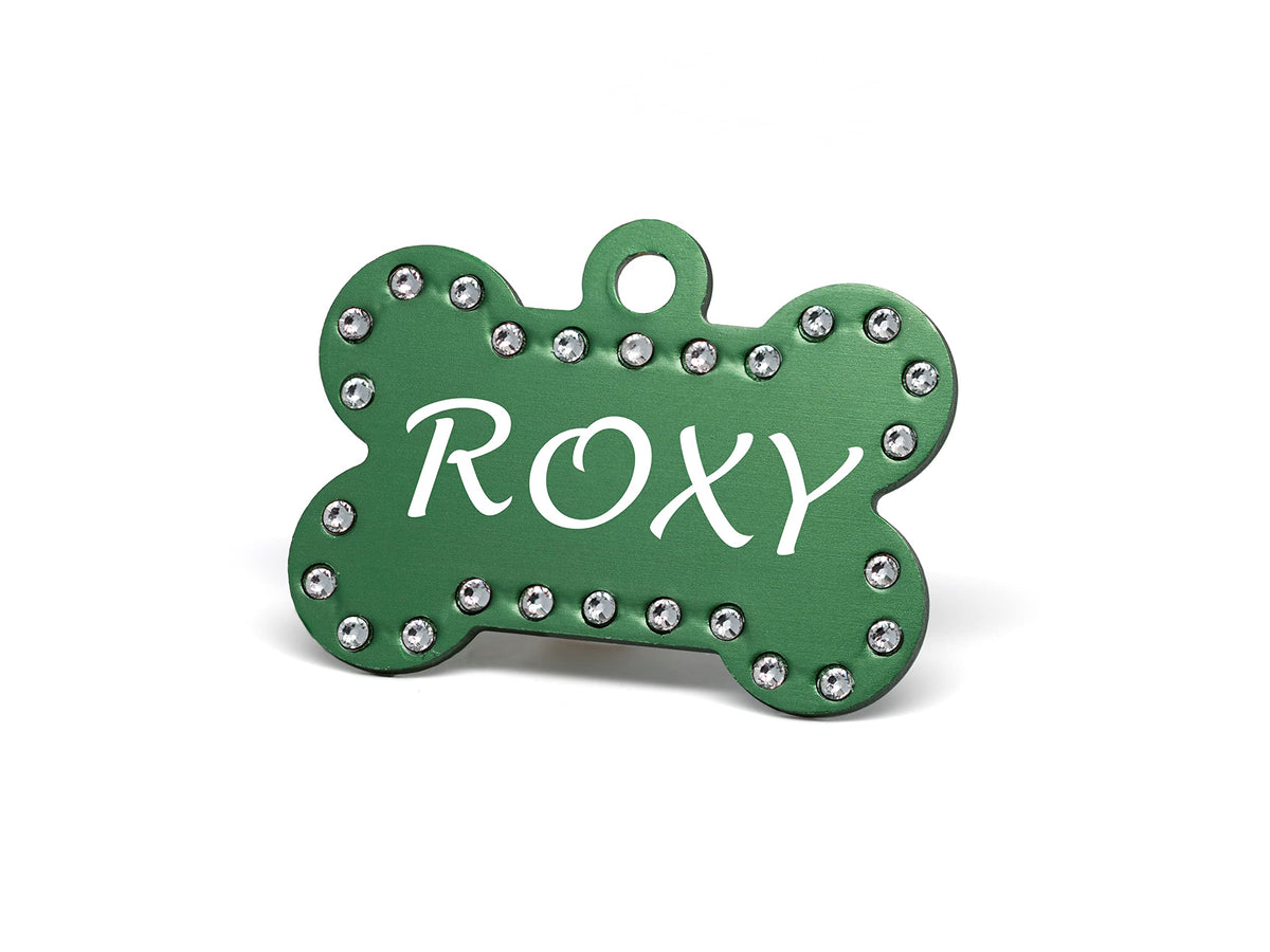 Providence Engraving Custom Engraved Crystal Pet Tags, Bone Shape, Pink