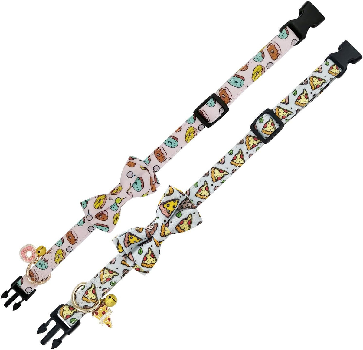 2 Pack Print Dog Collars with Bow Tie, Adjustable Dog Collar with Bells and Charm Safety Buckle Cute Pet Collars for Small/Medium/Large Dogs and Cats Boys Girls