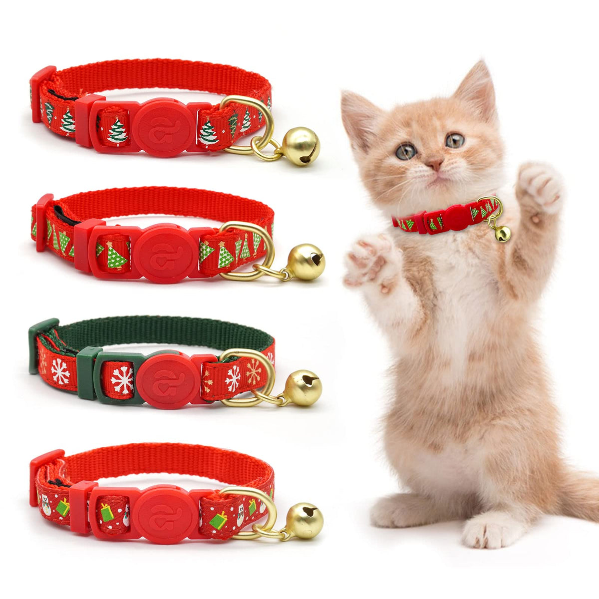 azuza 4 Pack Kitten Collars, Breakaway Kitten Collar with Bell, Plaid